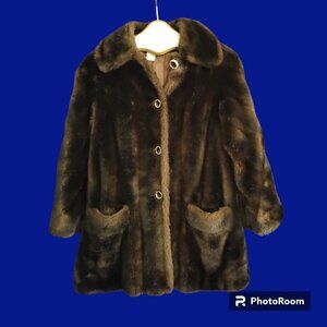 Vintage Russel Taylor MINCARA USA Faux Fur Coat Dark Brown - Size Small - Medium